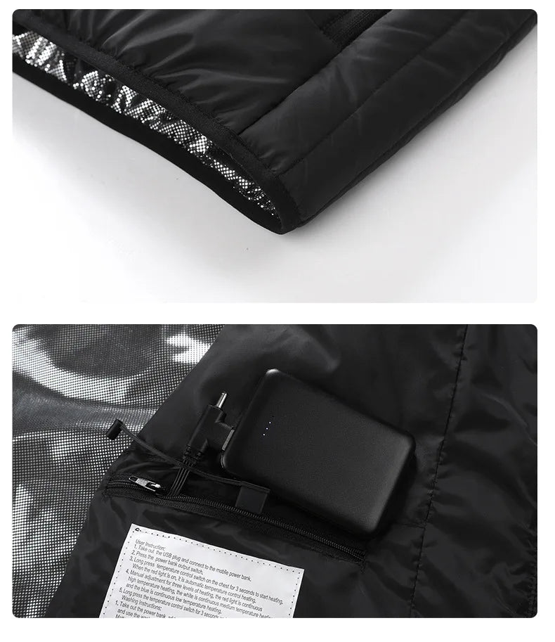 27 Areas Electric Heated Vest Heated Jackets Men Women Sportswear Heated Carbon Fibre Heat Coat USB Heating Jacket For Outdoor